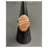 Sterling silver ring with orange banded agate