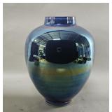 Vintage iridescent hand-blown blue-green art