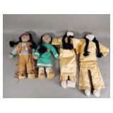 4 Native American leather and fabric dolls