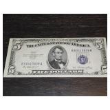 1953 $5 silver certificate; uncirculated