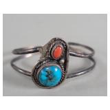 Vintage silver, Turquoise, and coral, bracelet