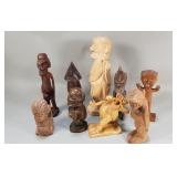 Group of vintage carved wood figurines