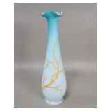 Vintage hand blown blue satin glass vase