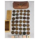 35 Indian head cents & vintage poker dice