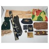 Vintage beaded belts, scarves, gloves, purses,