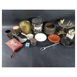 Collectible vintage ash trays, tobacco canisters