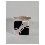 Art Deco style sterling silver and onyx ring