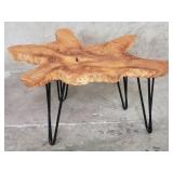 Burl wood side table with metal legs