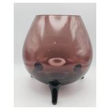 Vintage hand-blown amethyst glass three-footed