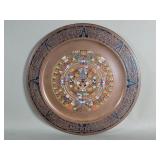 Vintage brass and enamel Aztec calendar wall