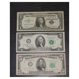 1950 $5 & 1957 $1 silver certificate - 1976 $2