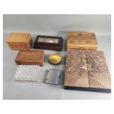 Group of vintage boxes, inlaid wood, etc