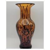 Vintage hand-blown amber and black spatter art