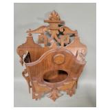 Antique Victorian walnut and fabric wall pocket
