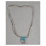 Liquid silver & turquoise multi-strand necklace