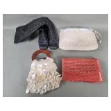 Group of fabric and mother of pearl purses,