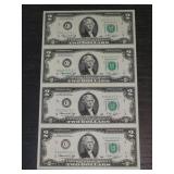 1976 uncut $2 star notes sequential serial number
