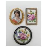 Limoges porcelain brooches