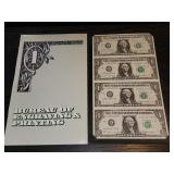 1985 uncut sheet of one dollar bills