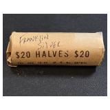 Roll of 40 circulated Franklin silver half dollar
