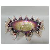 Victorian iridescent art glass ruffled edged bowl