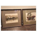 Vintage hand painted watercolors of docks