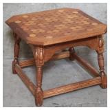 Vintage walnut side table with geometric inlaid