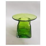 Mid-century Modern green glass "Top hat" vase