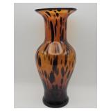 Vintage hand-blown amber and black spatter art