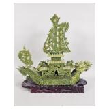 Carved green stone dragon boat sculpture