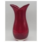Vintage ruby red hand-blown art glass vase with
