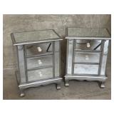 Pair of contemporary beveled mirrored night stands