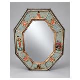 Vintage Japanese reverse-painted octagonal mirror