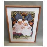 Signed Rita Gourneau 'Sioux twins on a bear