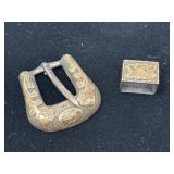 10k gold & silver belt buckle and belt loop