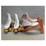 Pair of vintage roller skates and ice skates