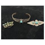 Vintage silver & turquoise eagle brooch and cuff