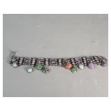 Vintage silver bracelet with colored glass charms