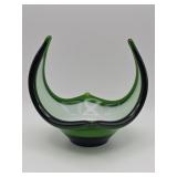 Vintage hand-blown green and white freeform art