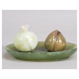 Group of jadeite carved fruit and trinket dish
