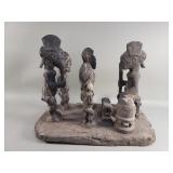 Vintage African carved wood multi figure sculpture