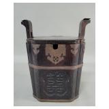 Antique Chinese wood and brass lidded bucket