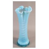 Opalescent blue swirl glass vase