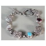 Sterling silver, Turquoise, moonstone, garnet
