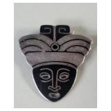 Vintage sterling silver and onyx Mexican brooch