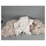 Group of vintage crocheted lace table cloth