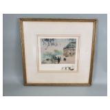 Henri Leriche signed vintage hand colored etching
