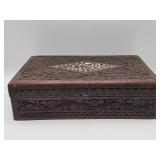 Vintage hand-carved wood jewelry box