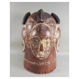 Vintage African carved wood four faced helmet mask