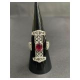 Vintage sterling silver ring with ruby, black